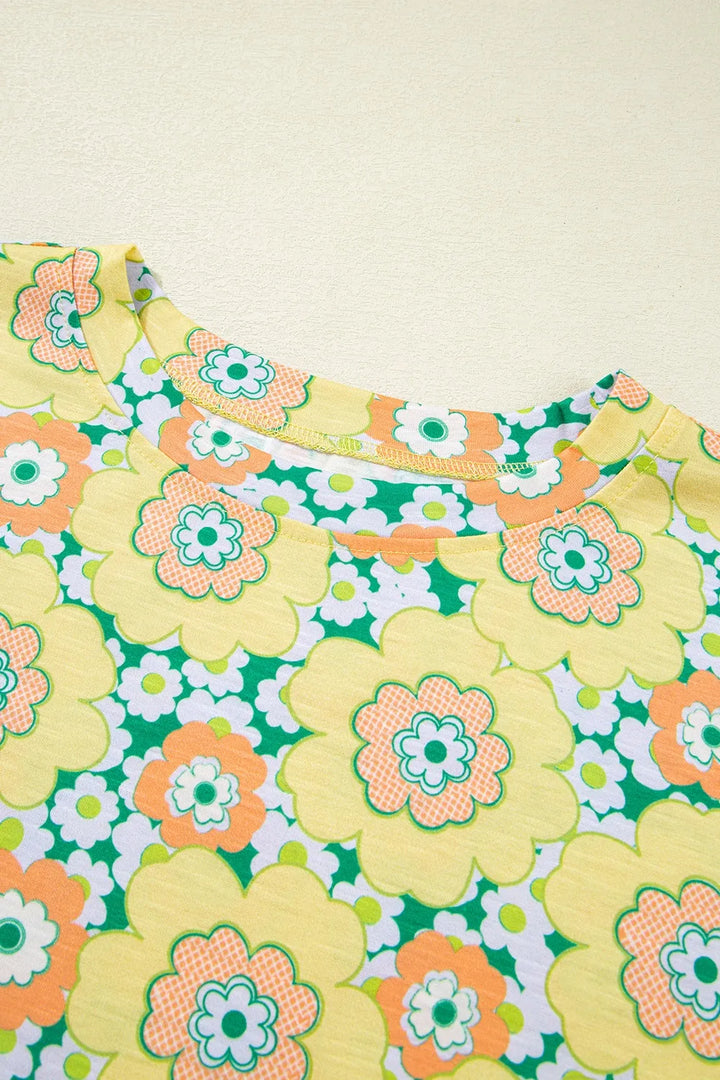 Floral Print Round Neck Oversized T-Shirt