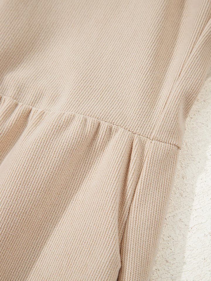 Corduroy Half Button Collared Long Sleeve Mini Dress
