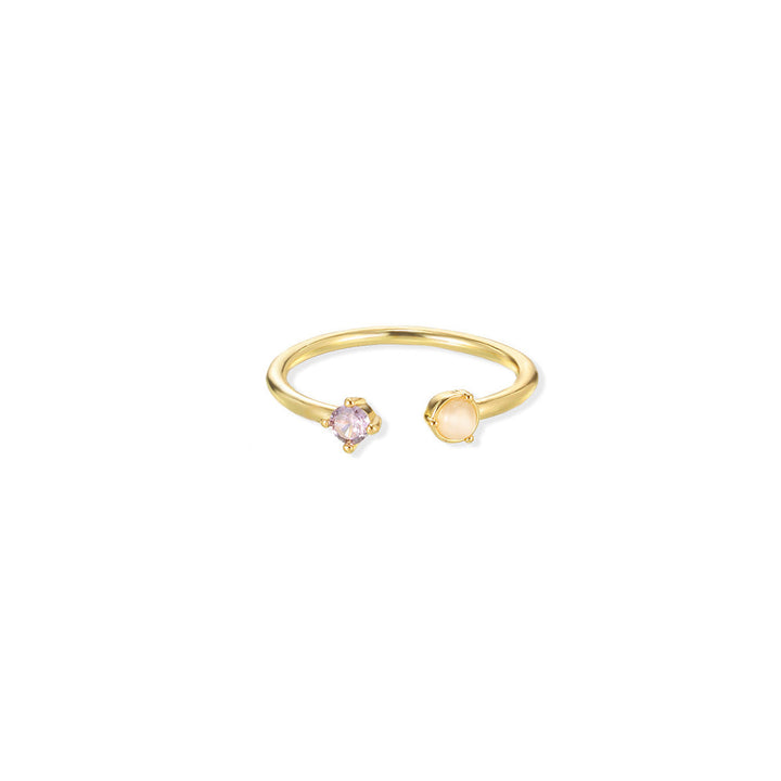 European And American Light-luxury 2-color Birthstone Peach-heart Zircon Stainless Steel 18K Gold-plated Womens Ring