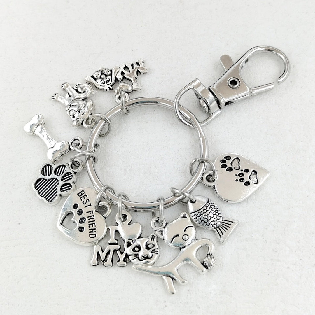 Dog Bones Cat Fish Footprints Dog's Paw Best Friend Pet Key Ring