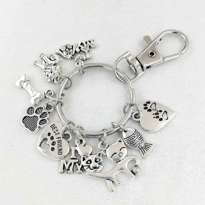 Dog Bones Cat Fish Footprints Dog's Paw Best Friend Pet Key Ring