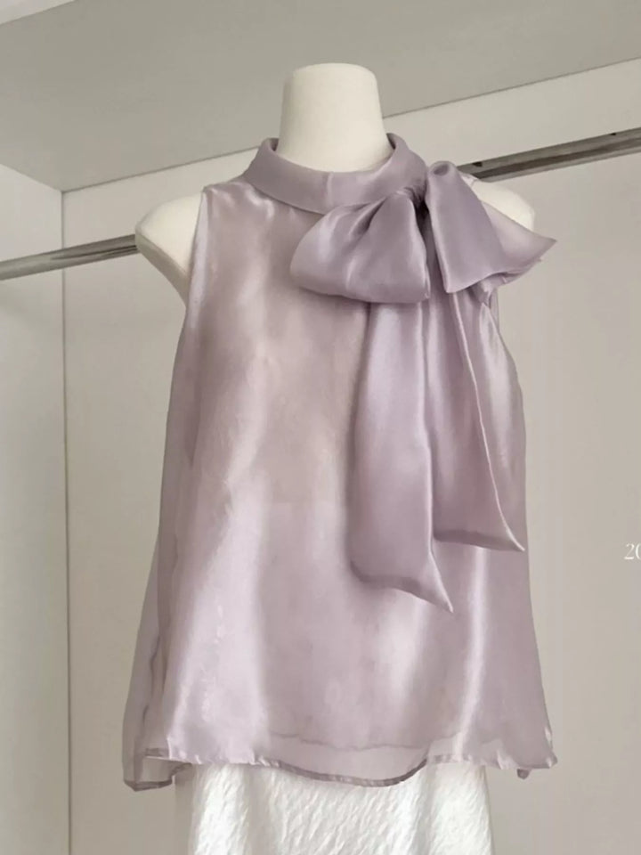 Bow Chiffon Sleeveless Top