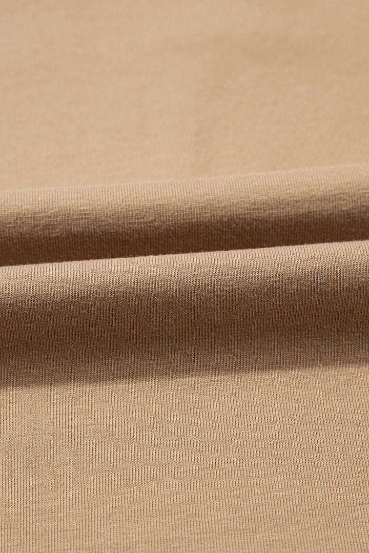 Pale Khaki Long Sleeve Buttons V Neck Slim Fit Top