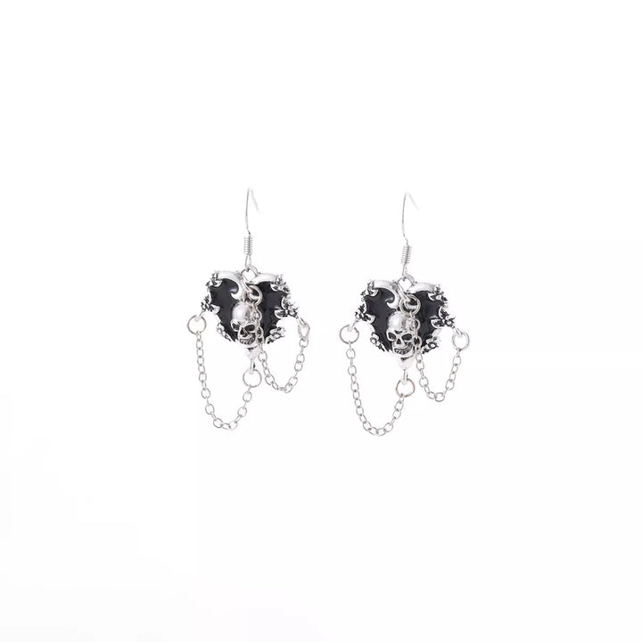 Halloween Alloy Heart Skull Earrings with Chain Detail