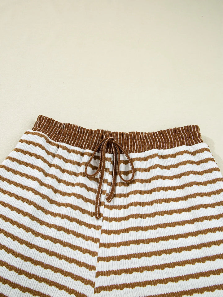 Stripe Collared Top and Drawstring Pant Set