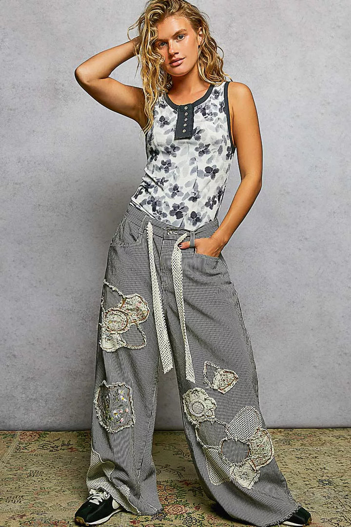 POL Floral Round Neck Cropped Ribbed Tank