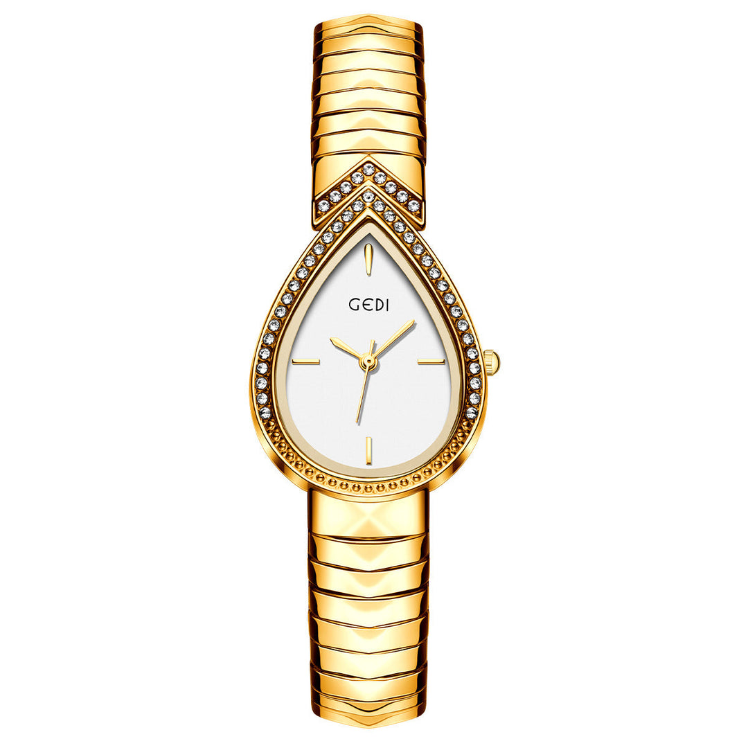 Exquisite Diamond Encrusted Snake Head Water Drop Design Womens Quartz Watch