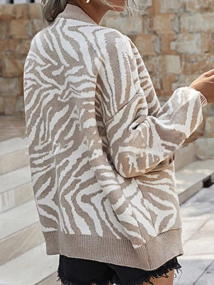 Zebra Print Button Up Cardigan