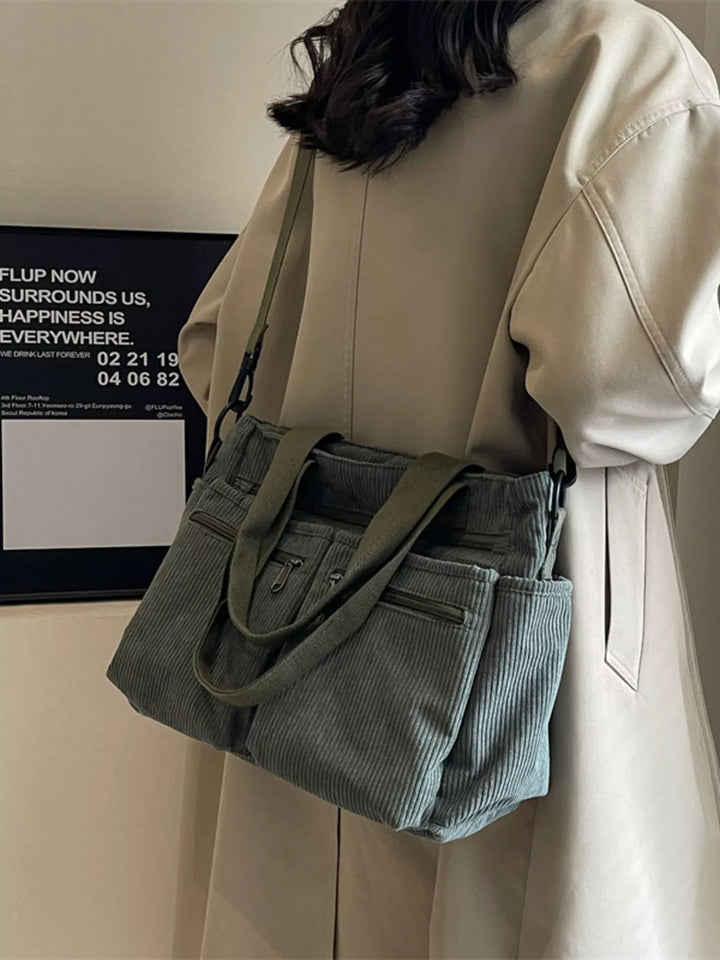 Corduroy Multi-Pocket Crossbody Bag