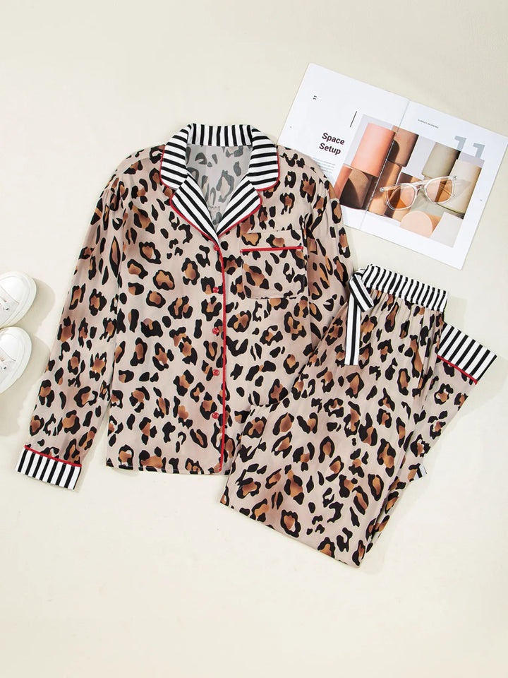 Leopard and Striped Trim Shirt and Pants Set