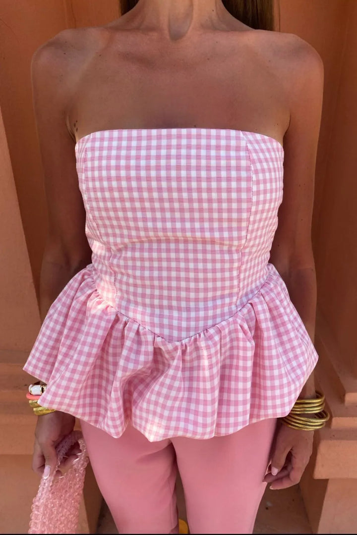 Smocked Back Bubble Hem Tube Top
