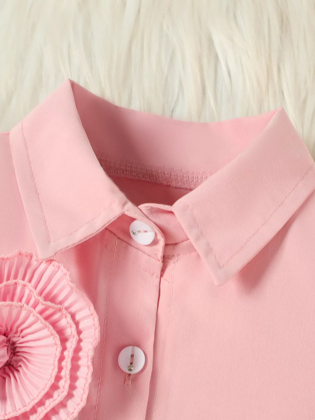 Children's Flower Decor Shirt & Pleated Skirt Set