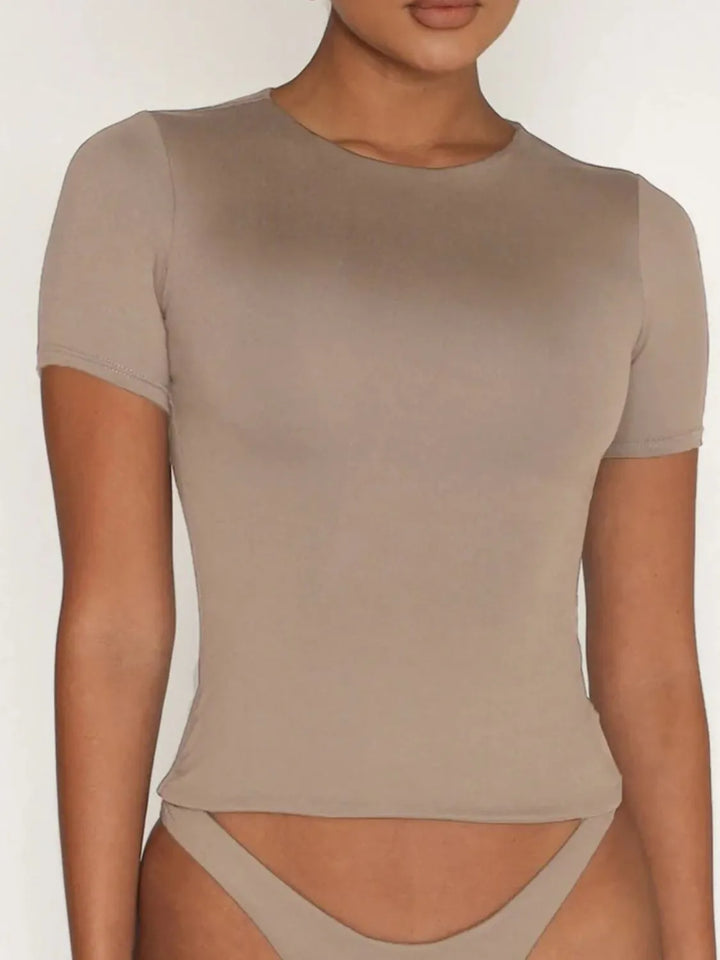 Round Neck Short Sleeve Swim Top
