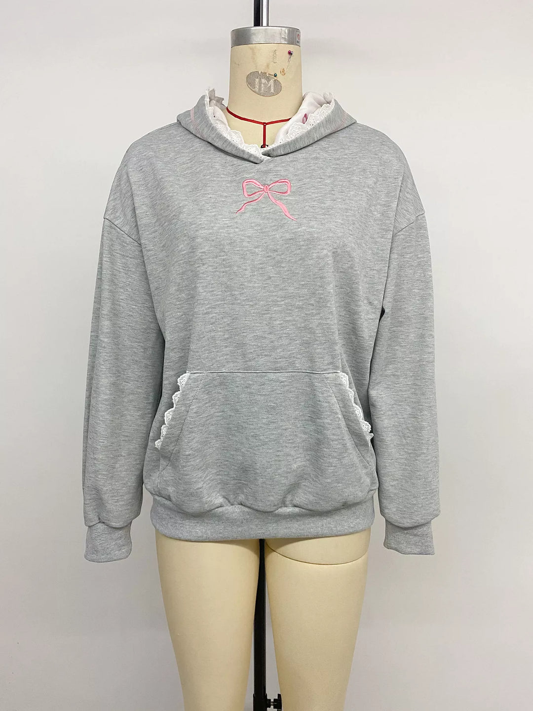 Bow Embroidered Long Sleeve Hoodie