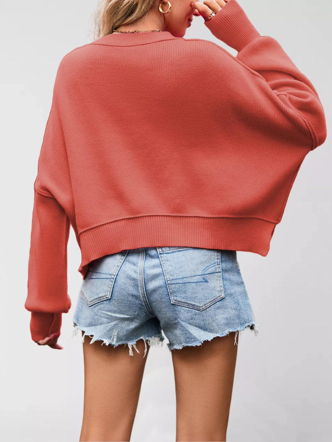 Round Neck Dropped Shoulder Sweater