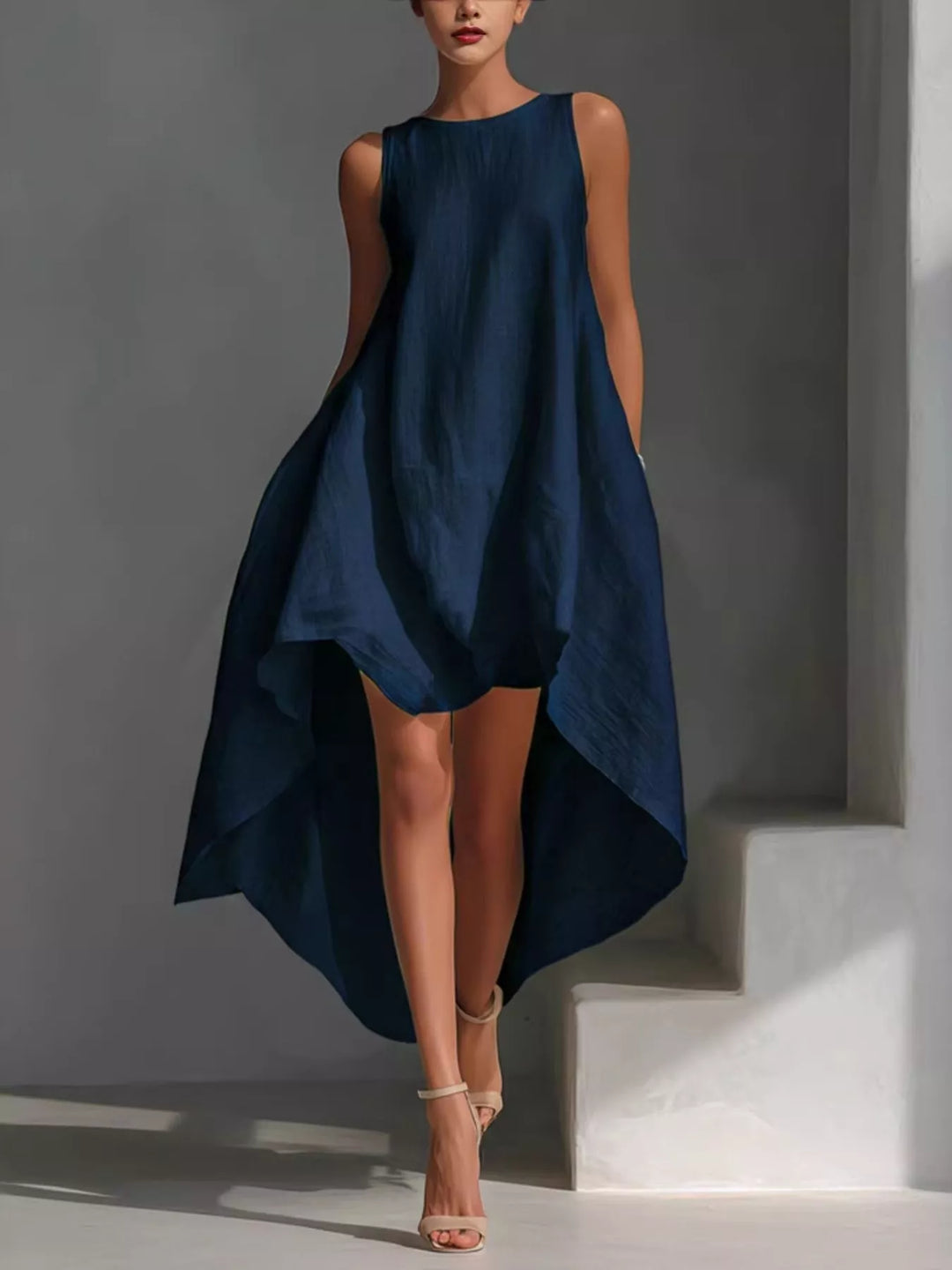 High-Low Round Neck Sleeveless Dress