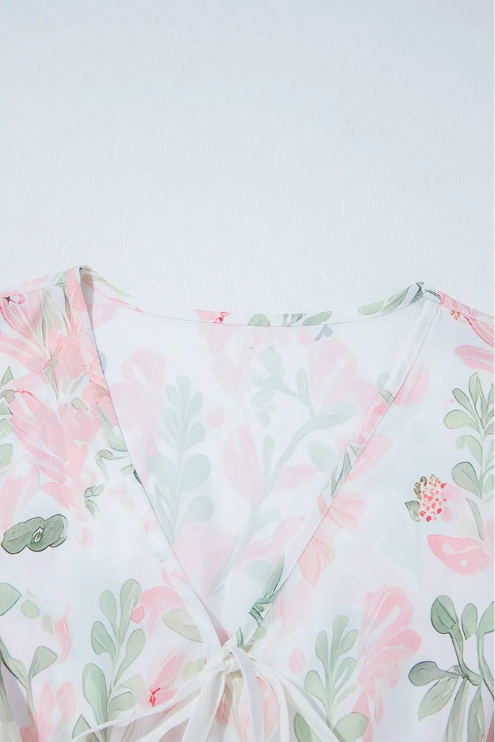 Tied Printed Short Sleeve Blouse