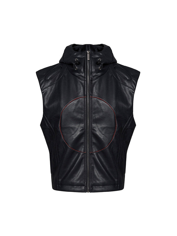 Short Hood Slim Fit Leather Waistcoat Coat Men's Summer Five-pointed Star PU Leather