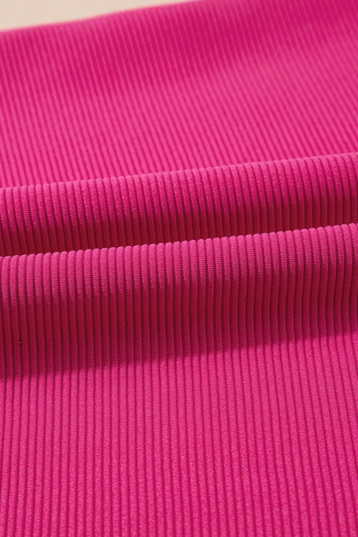 Striped Detail Flutter Sleeve Zipped Collar Top and Short Set
