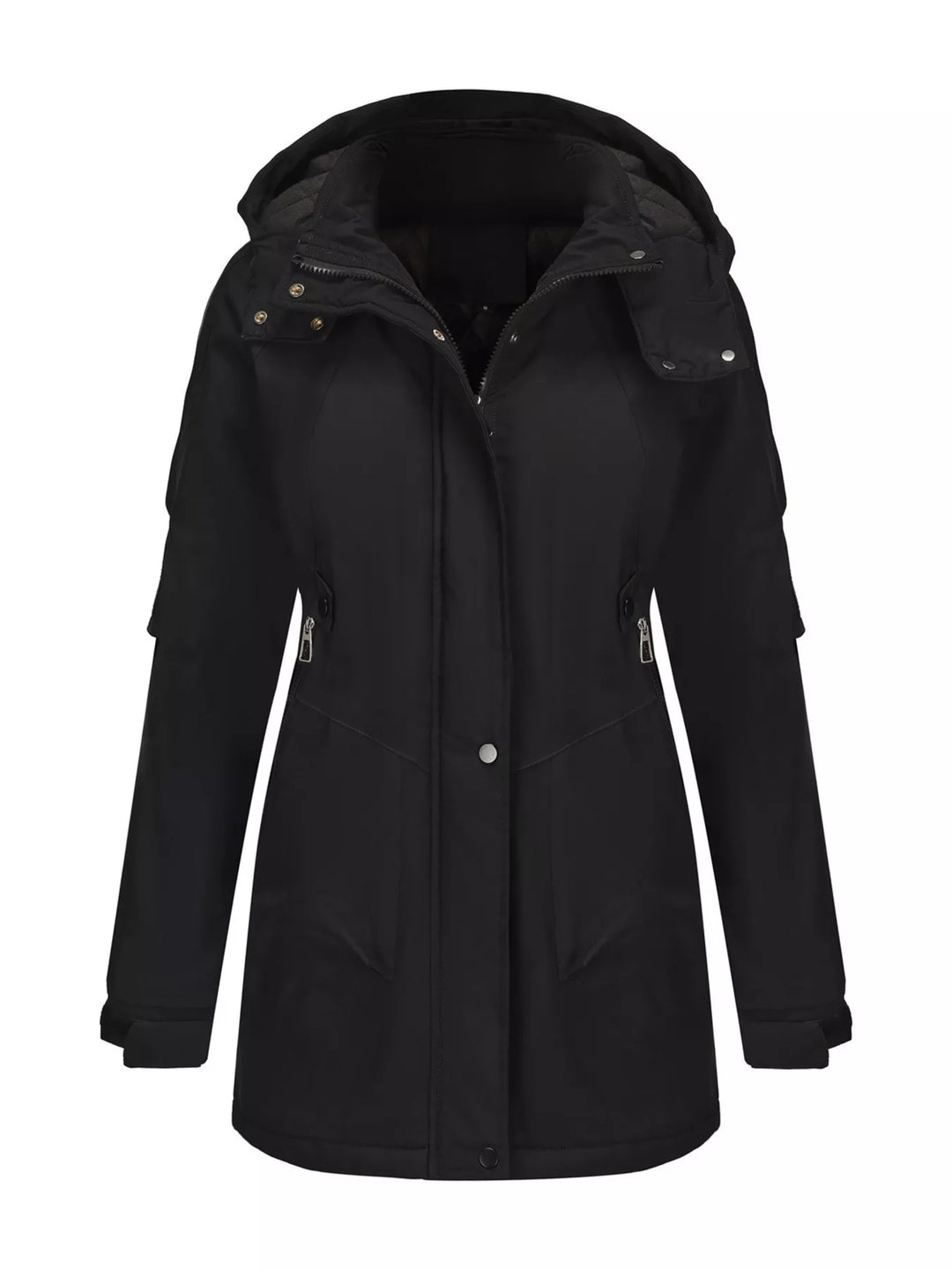 Full Size Hooded Mid-Length Windproof Outerwear Plus Size