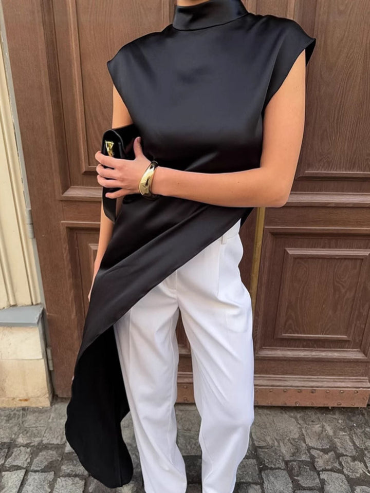 Asymmetrical Hem Turtleneck Blouse