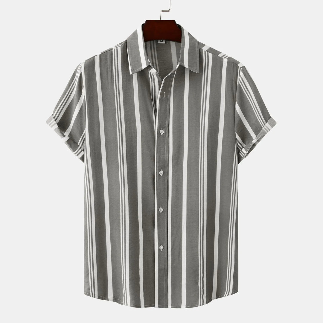 Men's Plus Size Striped Short Sleeve Button-Down Shirt