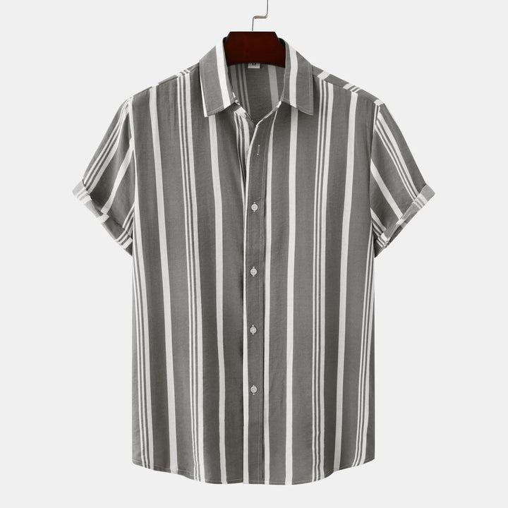 Men's Plus Size Striped Short Sleeve Button-Down Shirt