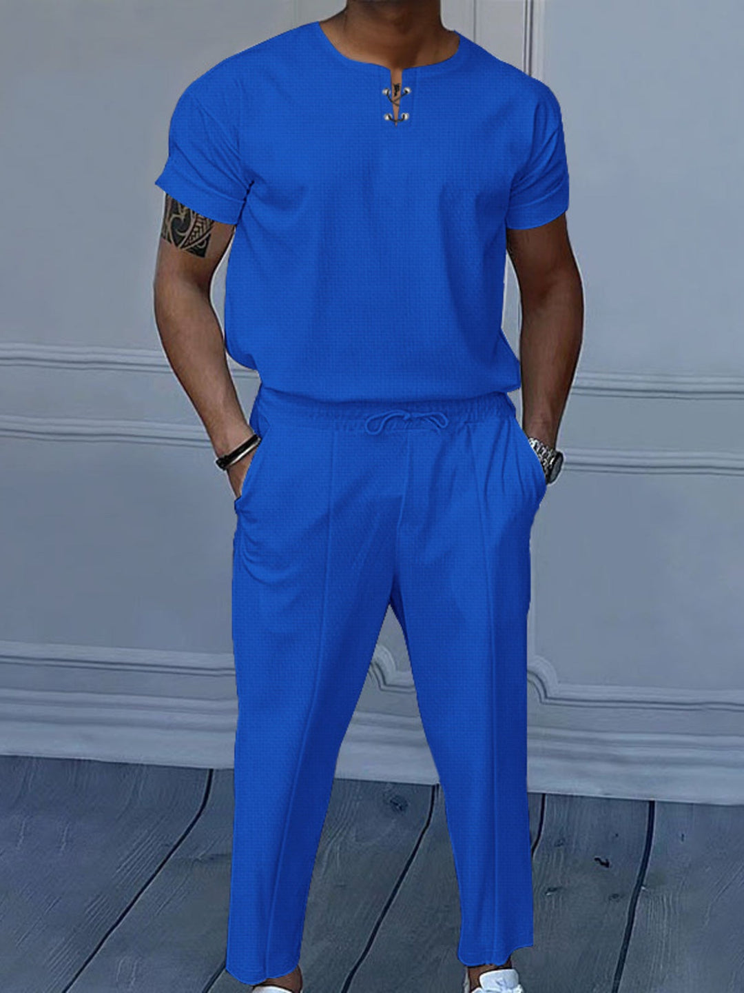 Men's Full Size Casual Short-Sleeve Top and Pants Set Plus Size