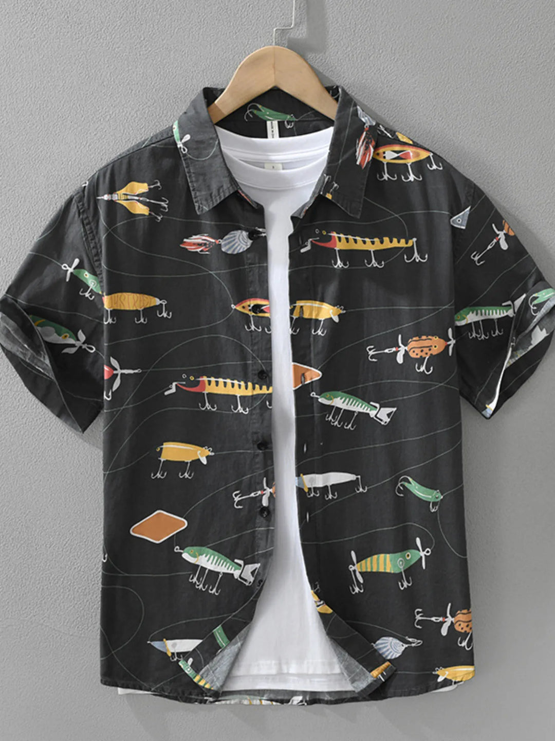 Men's Plus Size Printed Button Up Short Sleeve Shirt