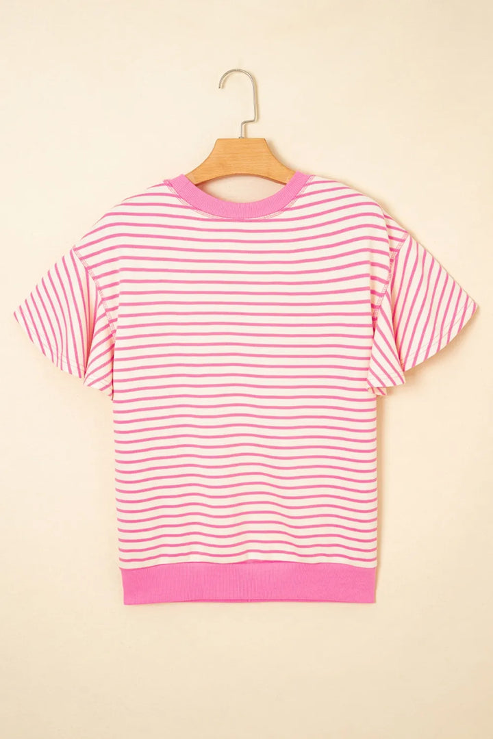 Striped Flounce Sleeve Casual Blouse