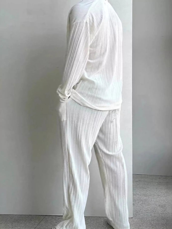 Men's Full Size Textured Button Up Shirt and Pants Set Plus Size