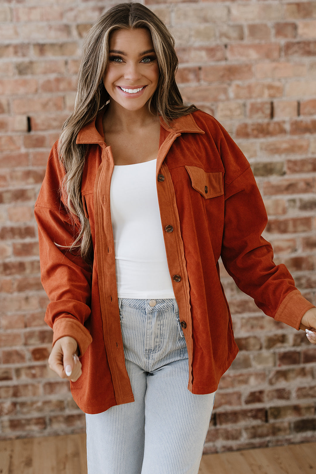 Gold Flame Velvet Flap Pockets Drop Shoulder Casual Shacket