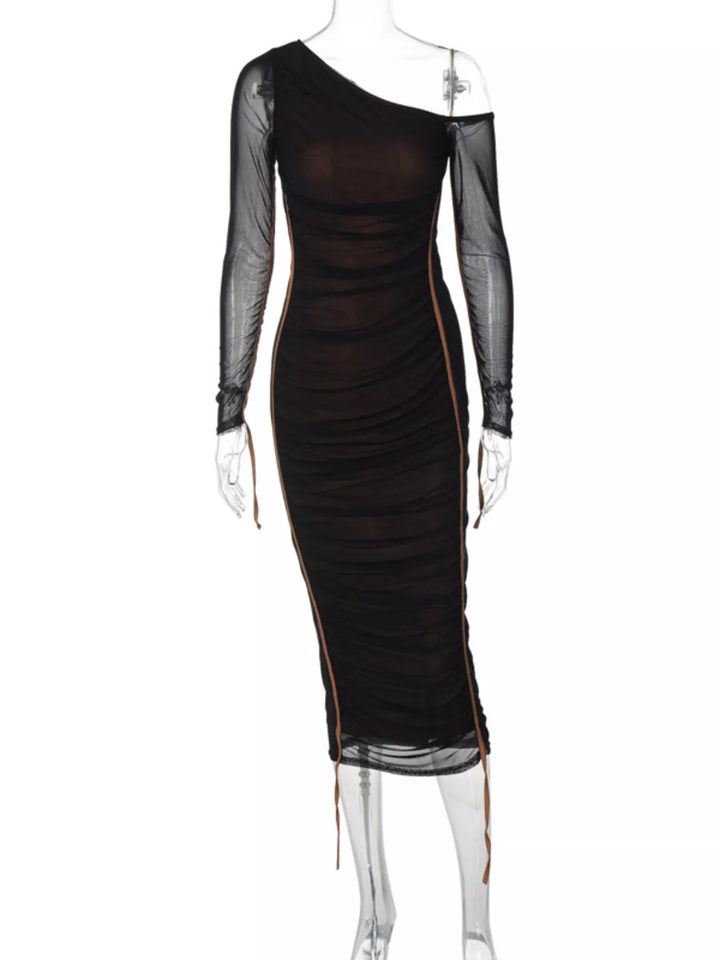 One-Shoulder Ruched Bodycon Midi Dress