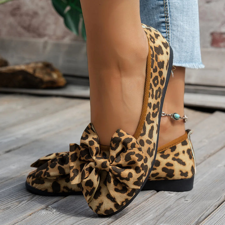 Leopard Bow Flat Slip-Ons
