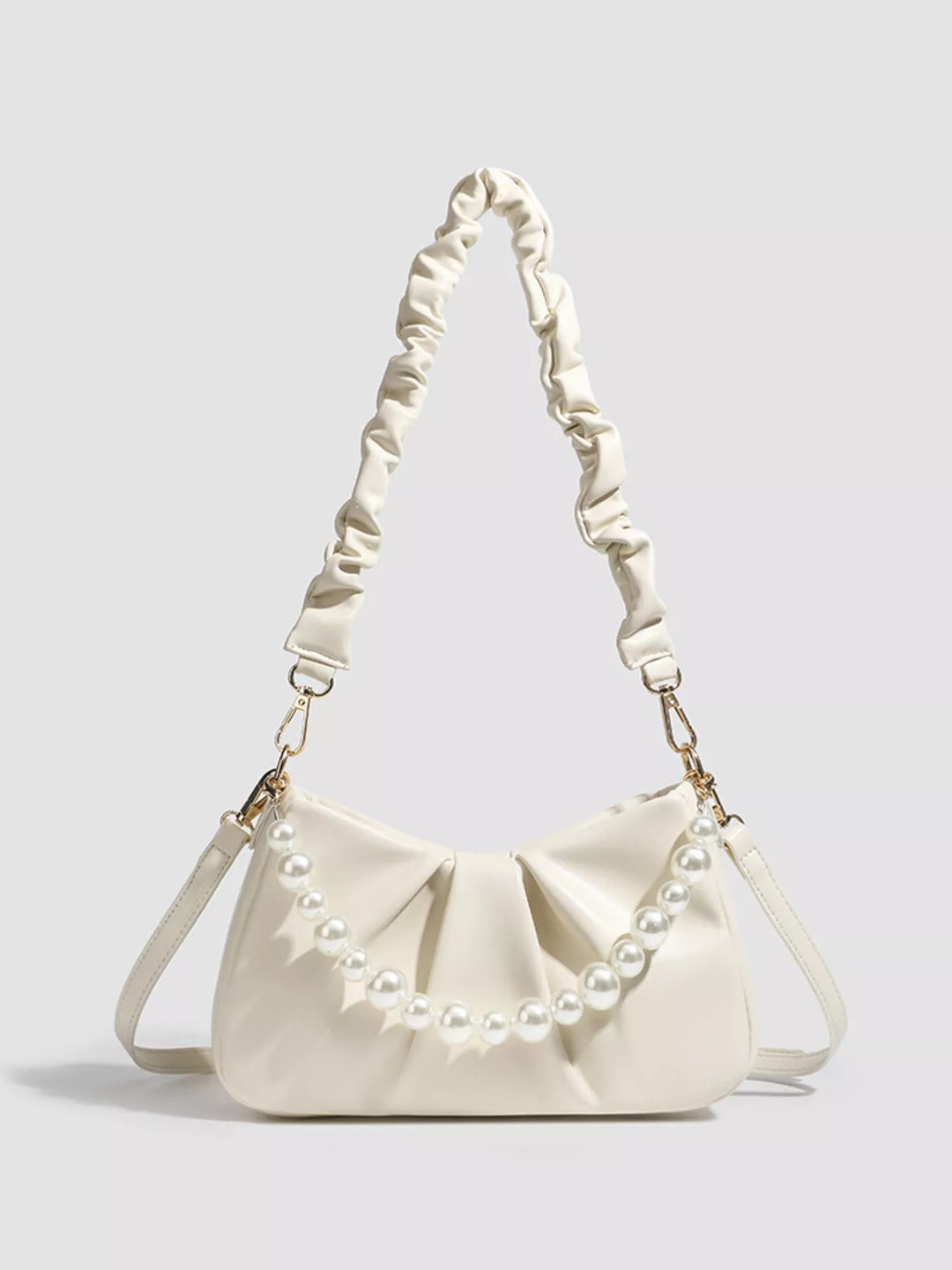 Ruched Handle Pearl Decor Crossbody Bag