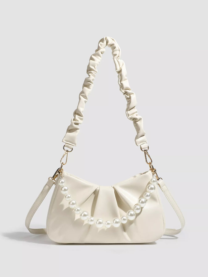 Ruched Handle Pearl Decor Crossbody Bag