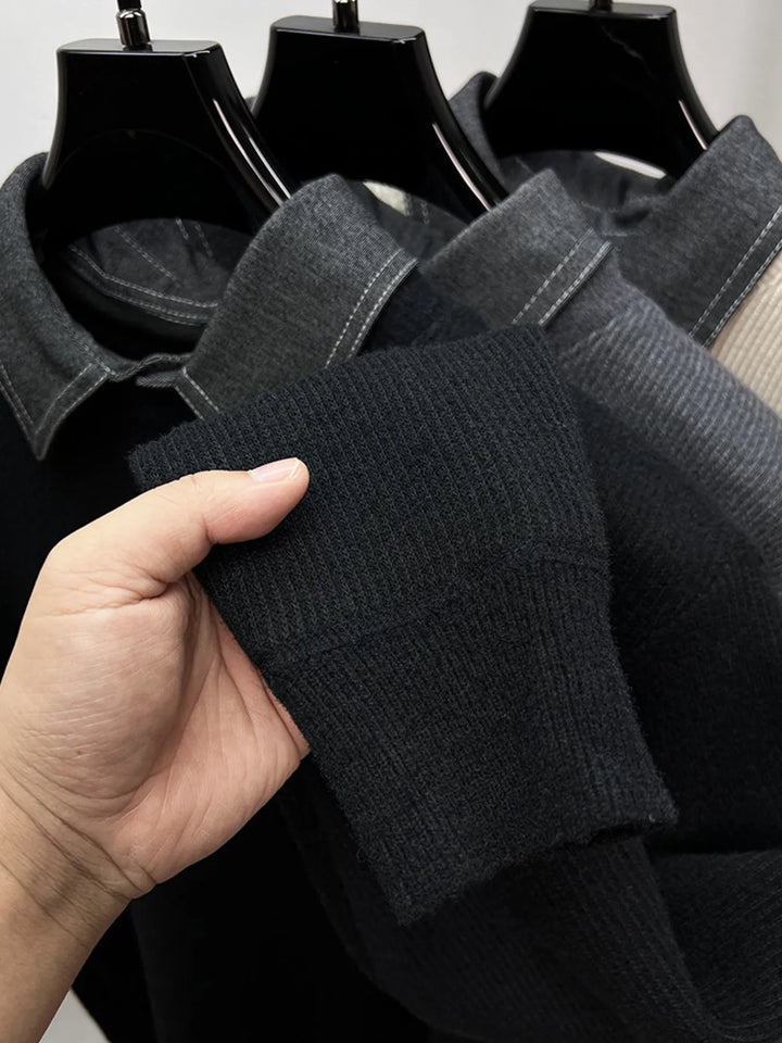 Men's Plus Size Ribbed Knit Collared Neck Sweater