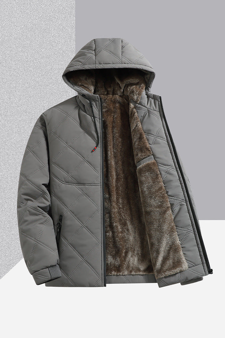Men's Jacket With Fleece And Thick Cotton, Casual Hooded Stand-up Collar