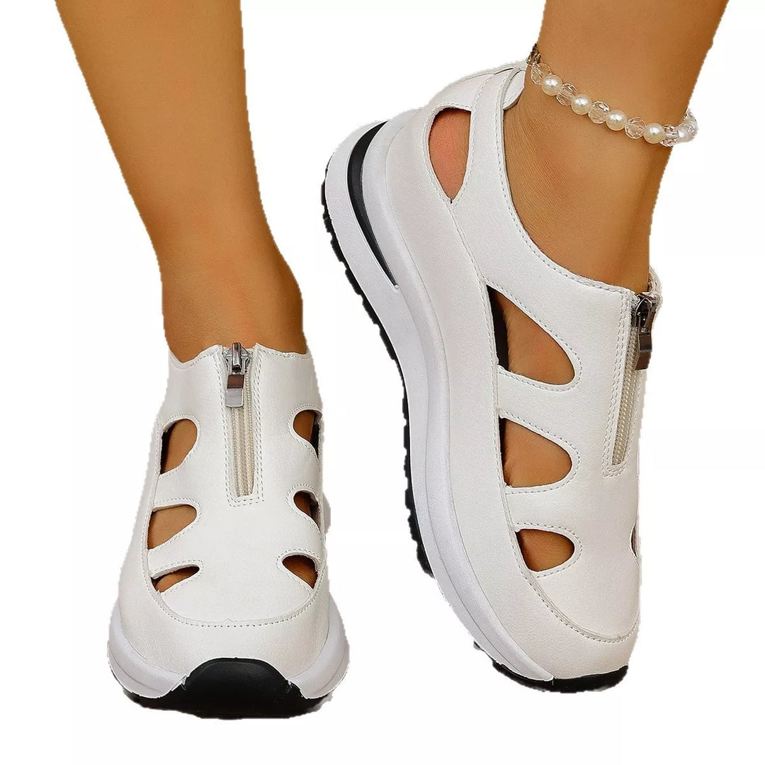 Cutout Zipper Wedge Sneakers