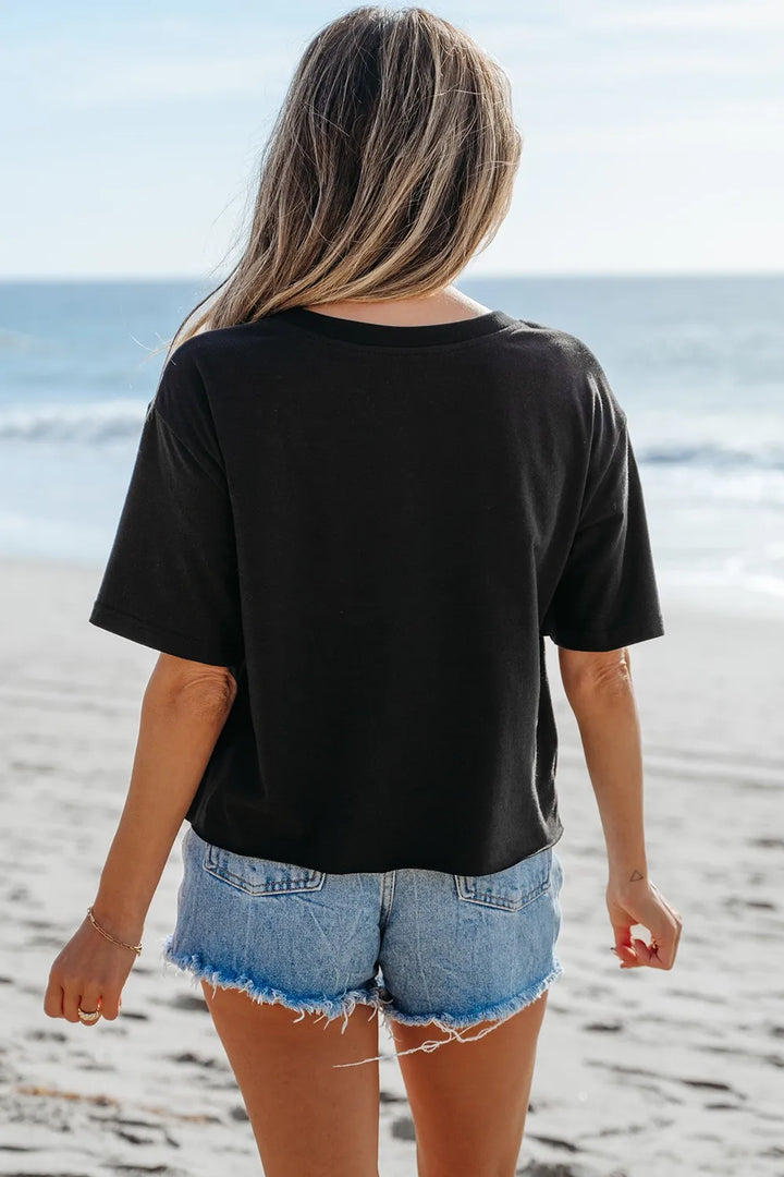 Checkered Peace Sign Round Neck T-Shirt