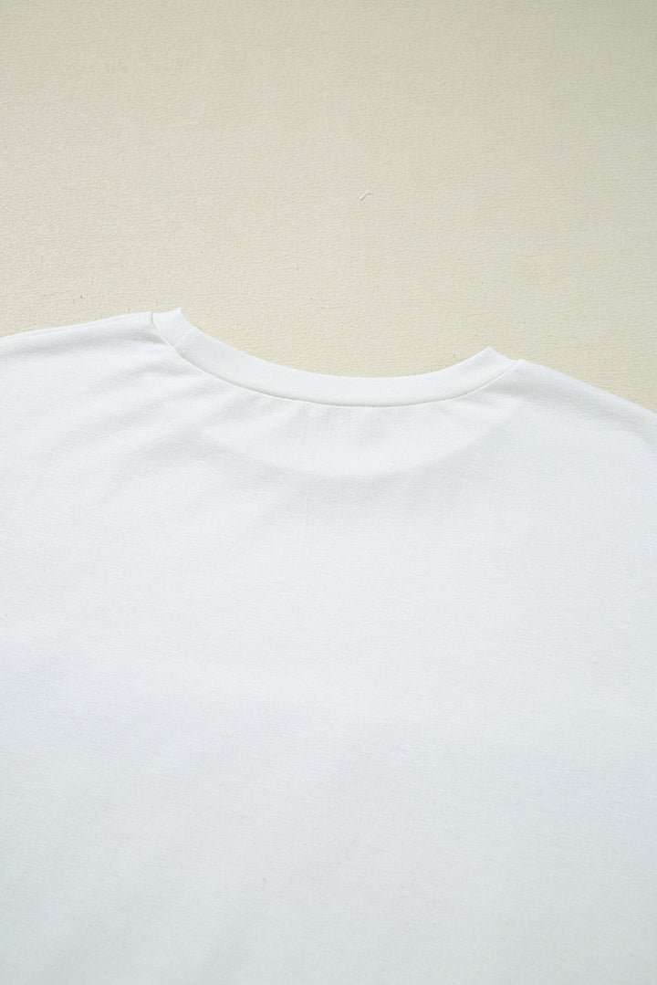White Sequin Stripes Patchwork Mardi Gras Crew Neck T Shirt