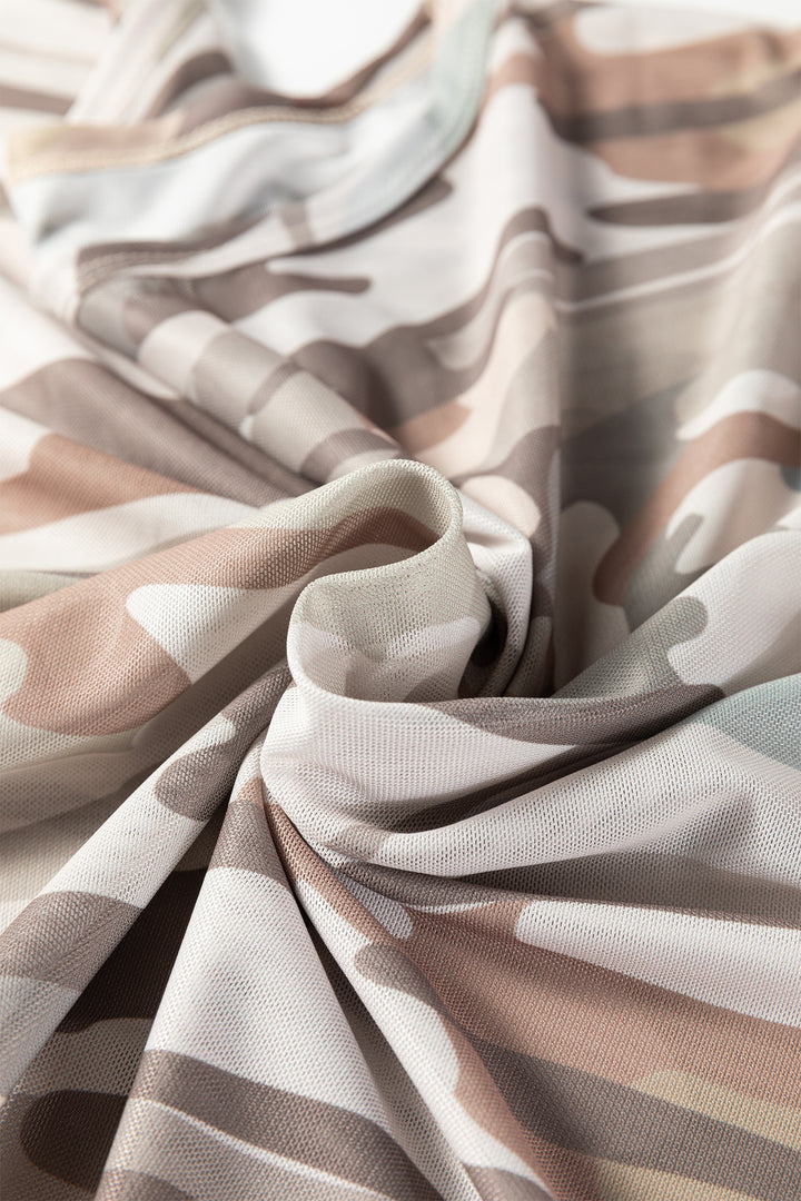 Green Plus Size Western Camo Print Mesh Long Sleeve Top