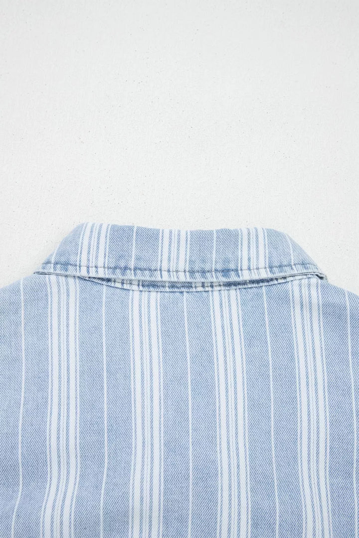 Stripe Boyfriend Chest Pocket Classic Denim Shacket