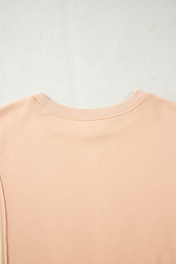 Beige Color Block Patchwork Split Hem Casual Sweatshirt