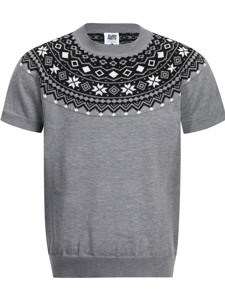 Men's Fair Isle Pattern Short Sleeve Sweater