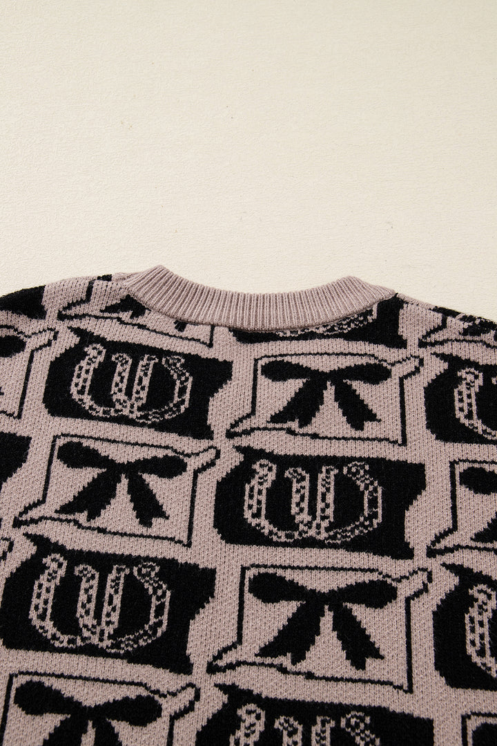Black Bows & Horseshoes Pattern Western Fashion Print Sweater