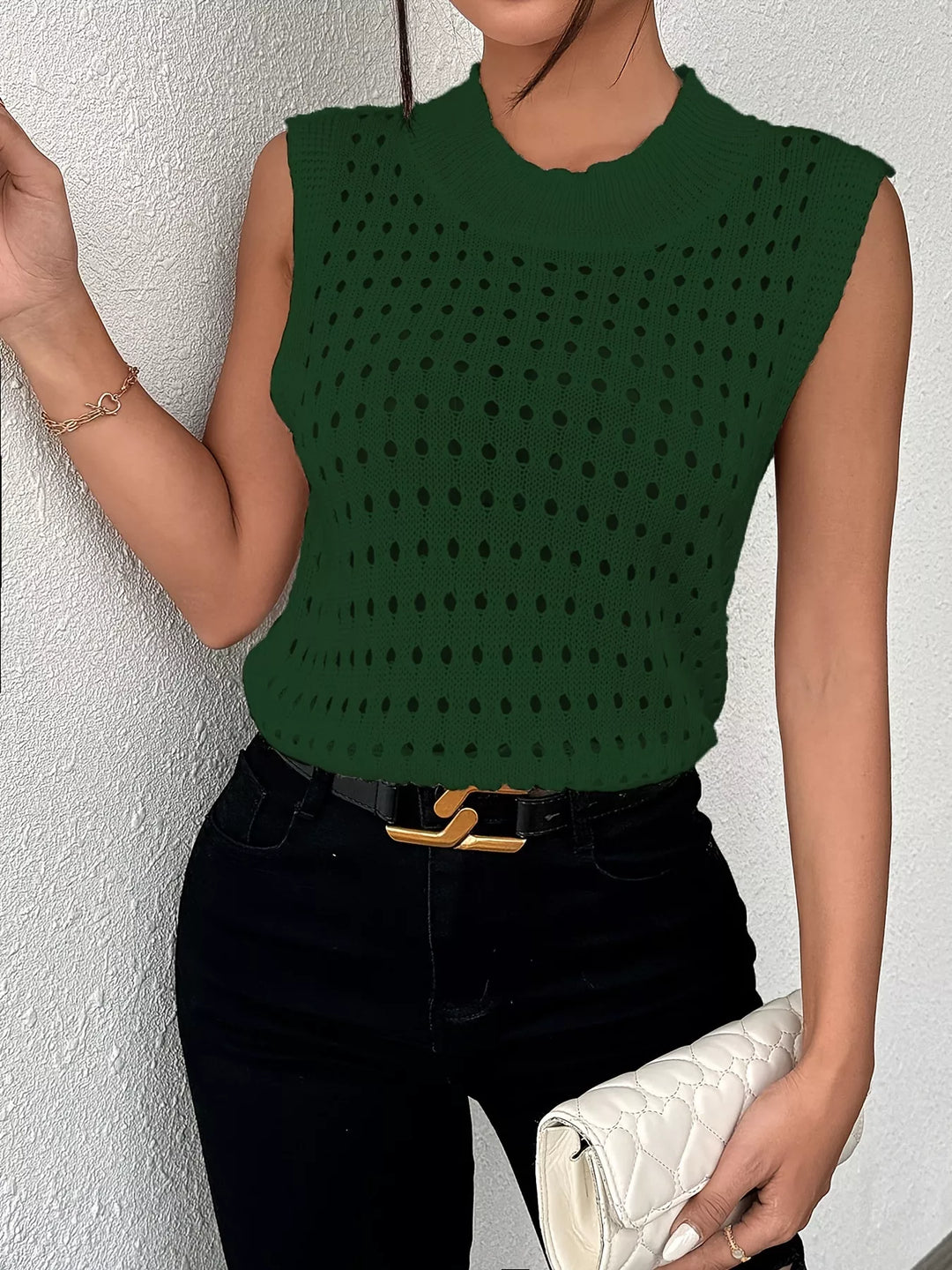 Hollow Out Round Neck Knit Tank