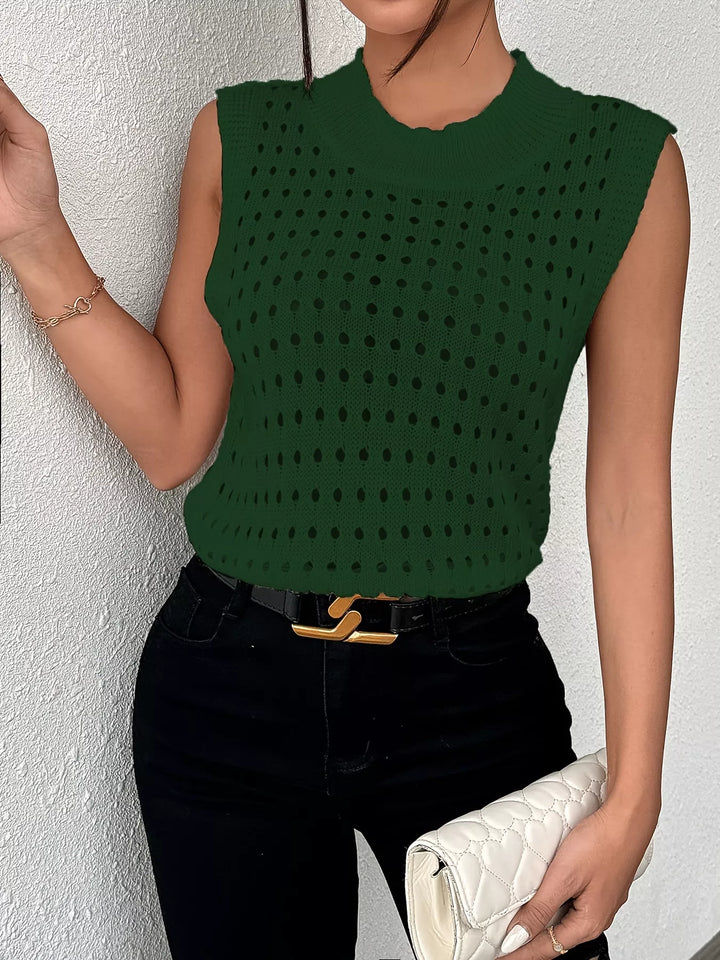 Hollow Out Round Neck Knit Tank