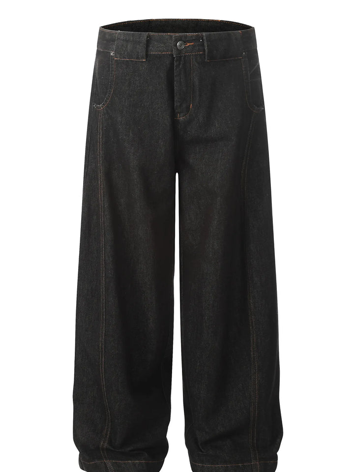 Men's Oversized Wide-Leg Wash Denim Jeans