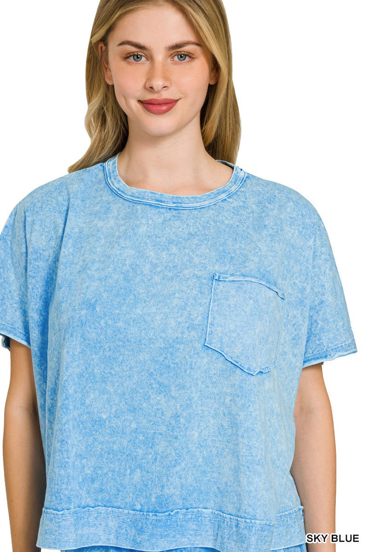 Zenana Halo Snow Washed Boxy Top & Shorts Set